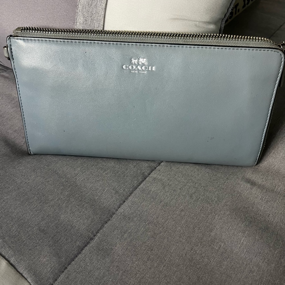 Coach baby blue leather wallet.